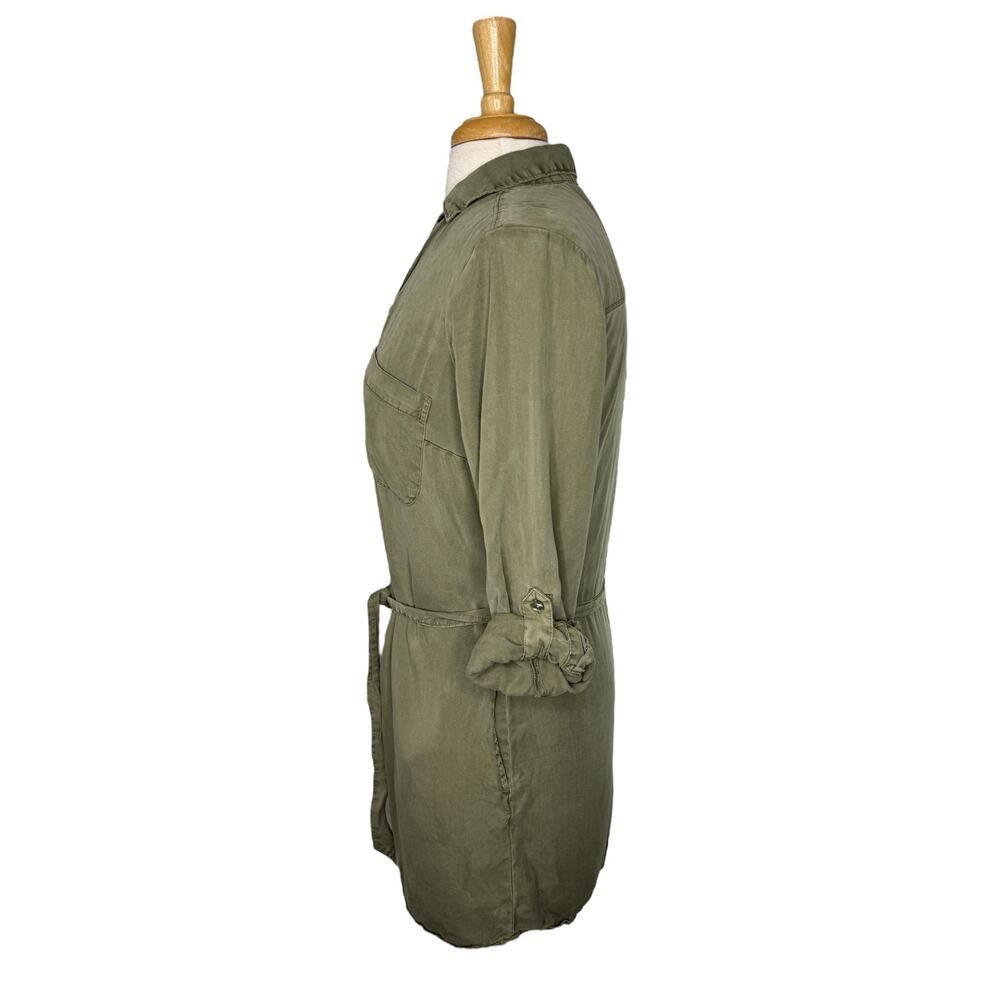 ABERCROMBIE & FITCH Army Green Utility Belted Mini Shirt Dress Sz Medium Petite - Picture 2 of 10
